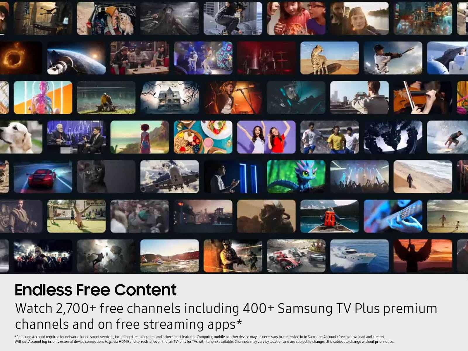 Kép sok kis bélyegképpel, ingyenes tartalmat kínál, beleértve a csatornákat és a streaming alkalmazásokat.