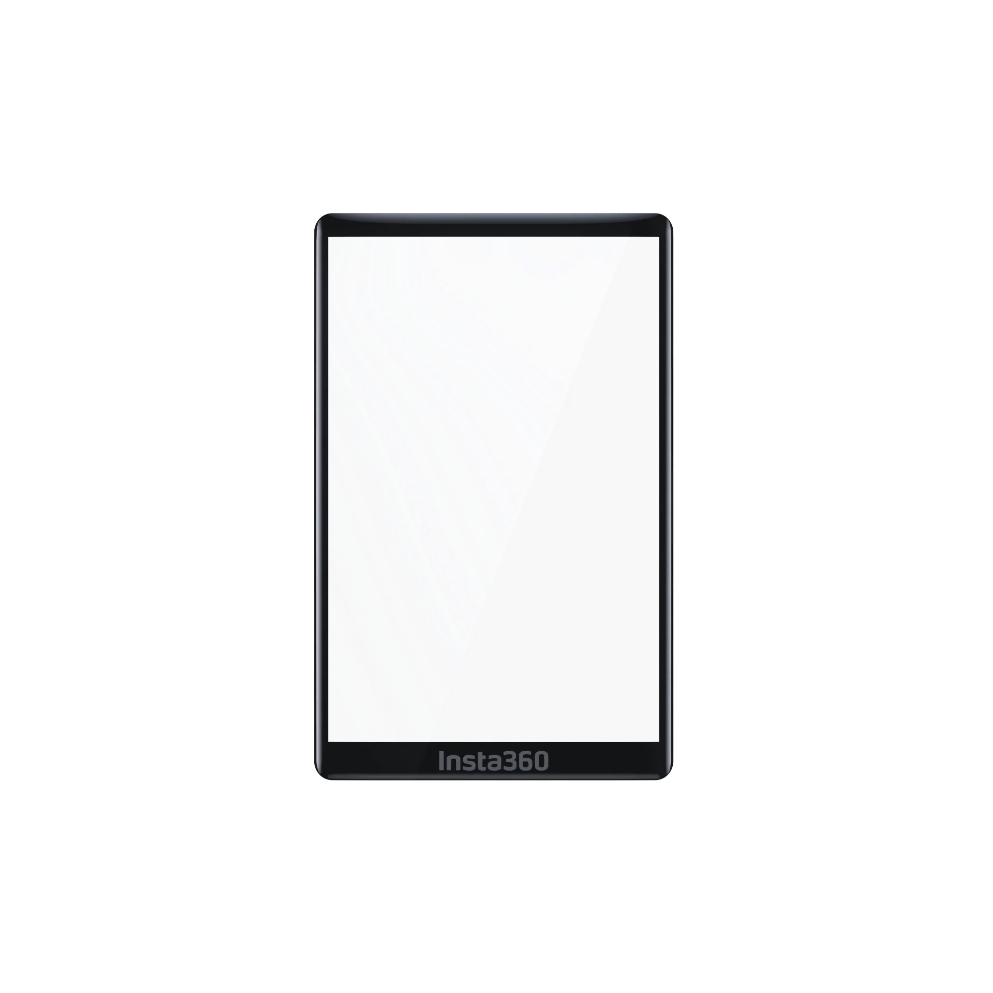 Ein schwarzes Tablet mit weißem Bildschirm und Insta360-Logo unten, isoliert auf weißem Hintergrund.