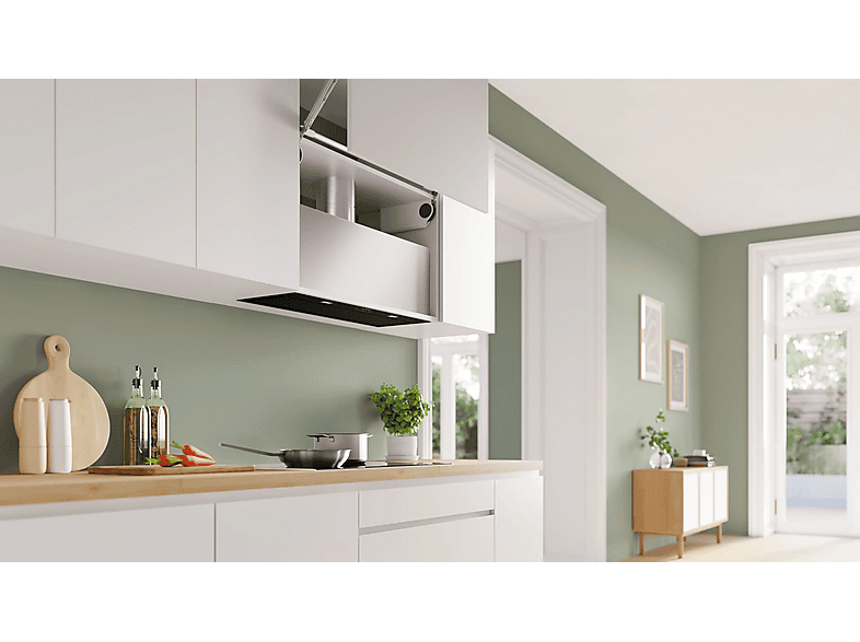 Campana grupo filtrante - Bosch DLN88PC60, Integrable, 3 potencias, 820 m³/h, Negro