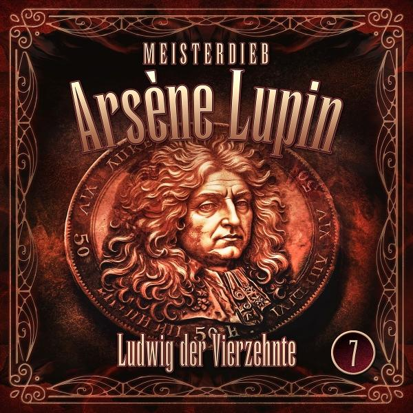 Buchcover für Arsene Lupin. Ein Porträt eines Mannes, Ludwig der Vierzehnte, ist auf einer Münze. Der Titel steht über der Münze.