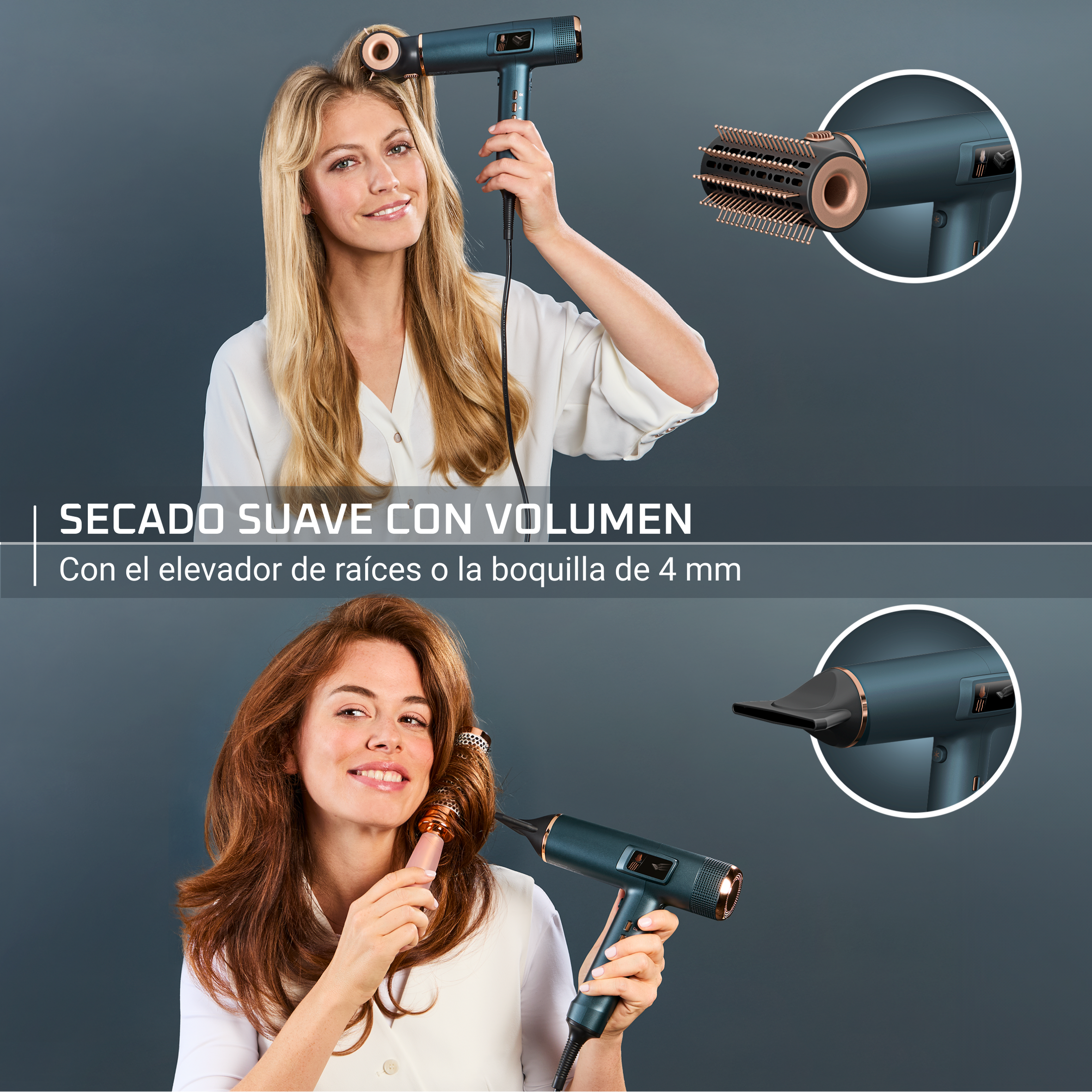 La boquilla alisadora Air Smooth Pro ofrece un secado liso natural y el peine de púas anchas relaja los rizos del pelo ondulado