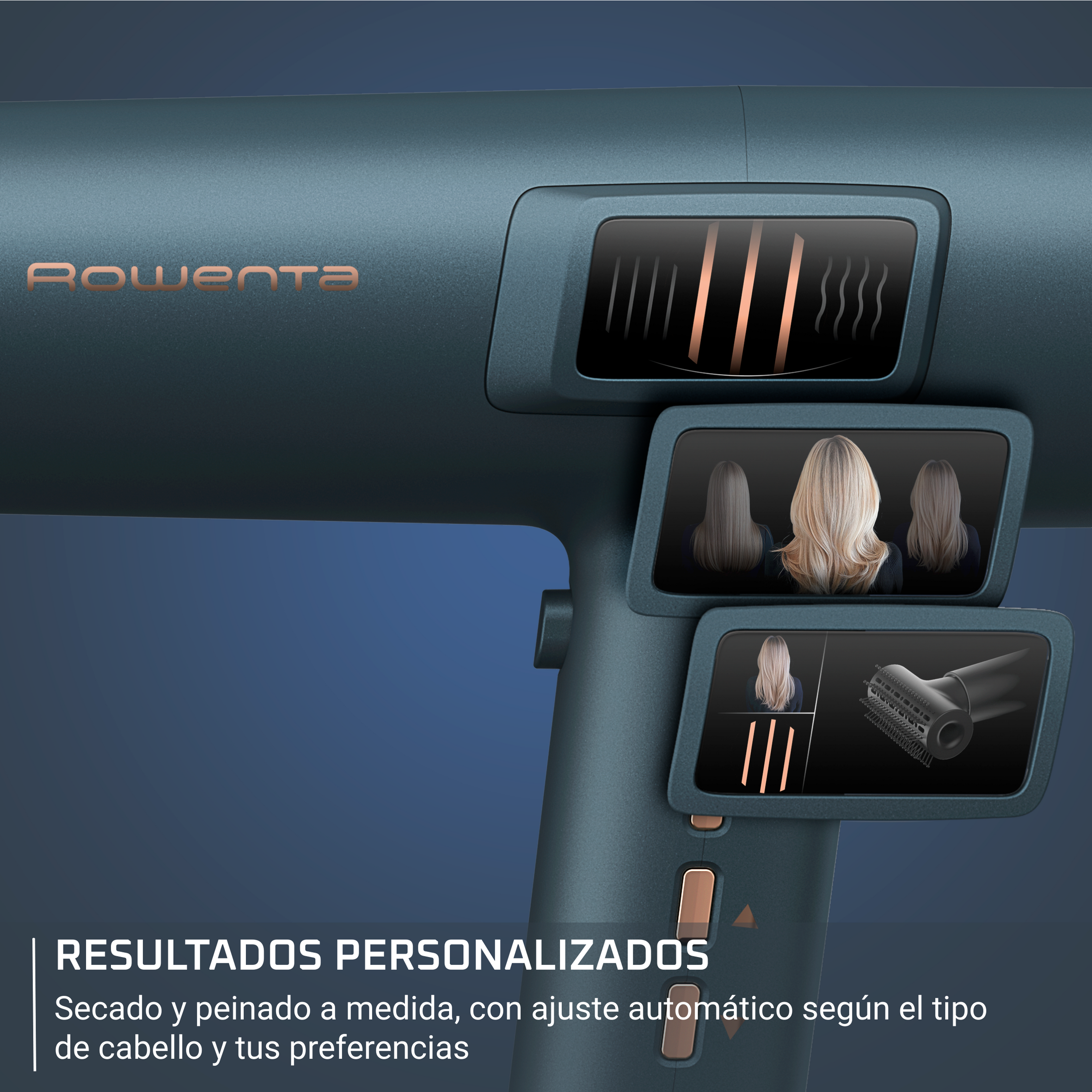 Resultados personalizados. secado y peinado a medida con tecnología puntera que permite una configuración automática según el tipo de cabello