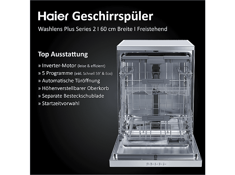 HAIER XF 4B2E1S-84 Washlens Plus Series 2 Geschirrspüler (Standgerät, 597 mm breit, 42 dB (A), B)