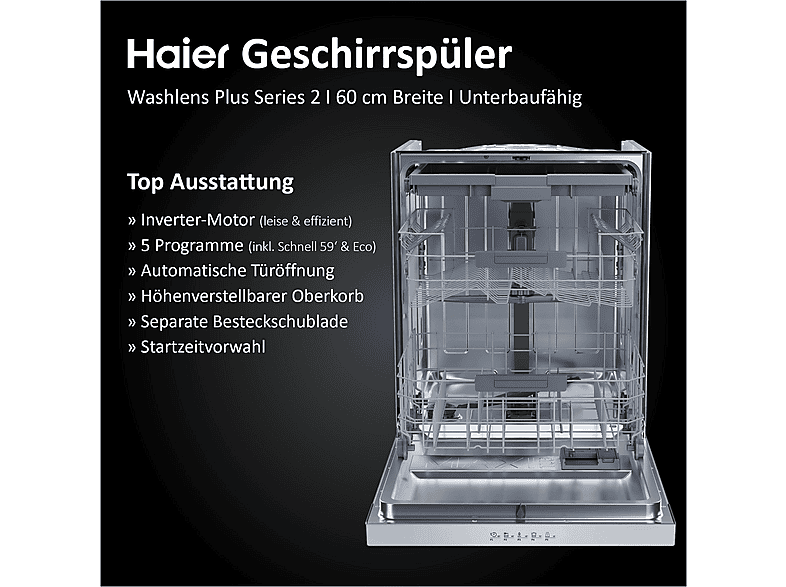 Thumbnail - HAIER XU 4C4E1S-84 Washlens Plus Serie 2 Geschirrspüler (unterbaufähig, 597 mm breit, 44 dB (A), C)
