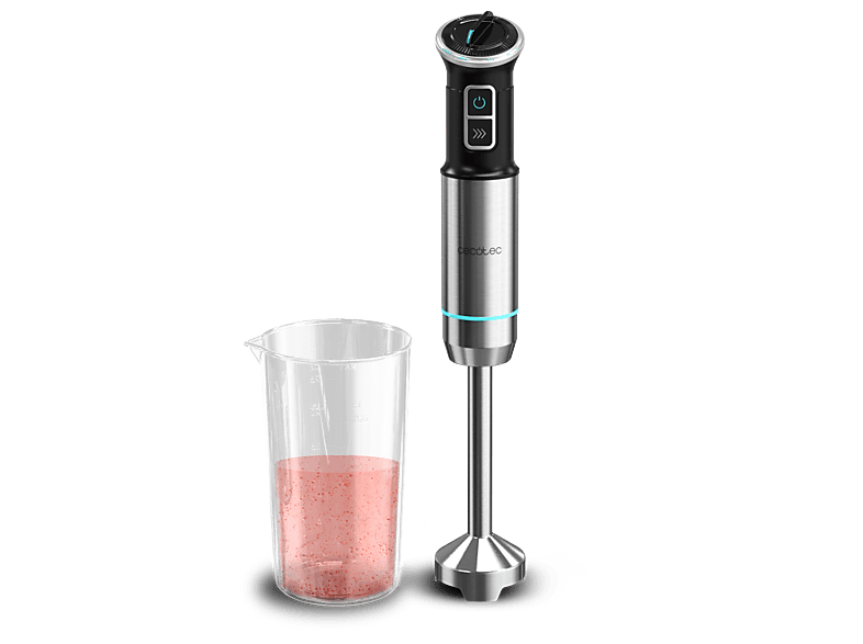 Batidora de mano - Cecotec Power Neutron 1100MAX, 1100 W, Cuchillas Crossblade titanio negro, Pie extralargo, Campana antisalpicaduras, Plata