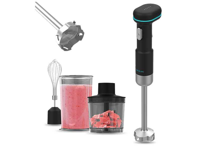 Batidora de mano - Cecotec BlendGo Hand, Sin cable, 180W, Velocidad regulable, Accesorios, Protección avanzada, Negro