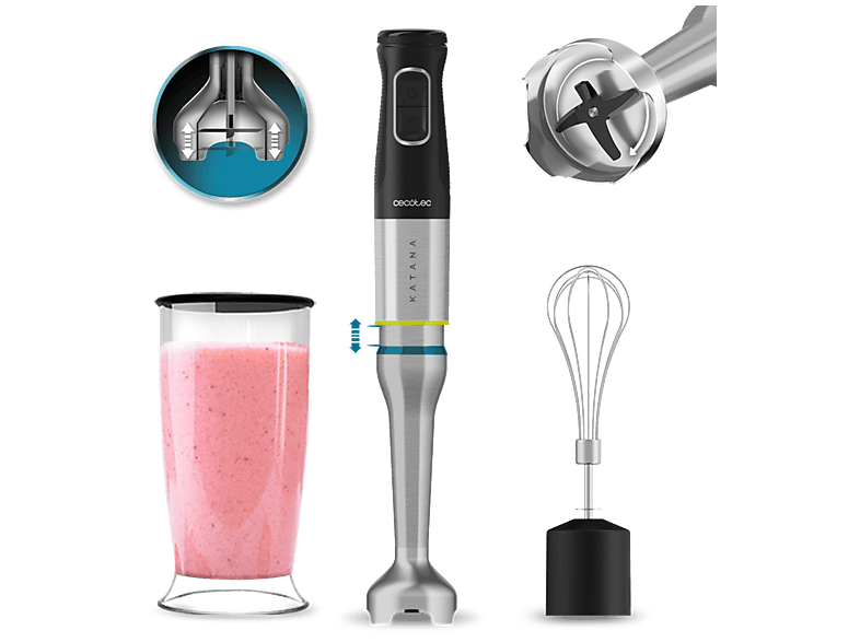 Batidora de mano - Cecotec Katana 12 Cream B, PerreoMove, 1200W, Cuchillas titanio, 21 velocidades + Turbo, Pie XL, Negro