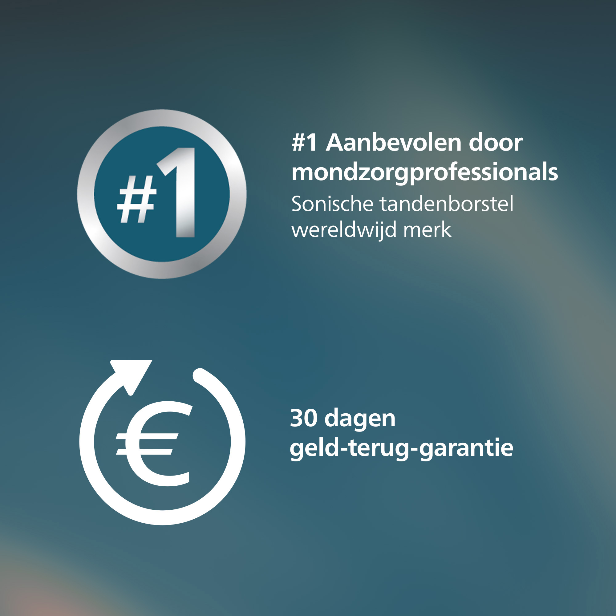 Image features a number one badge, text about oral care, and a Euro symbol with a refund guarantee.
