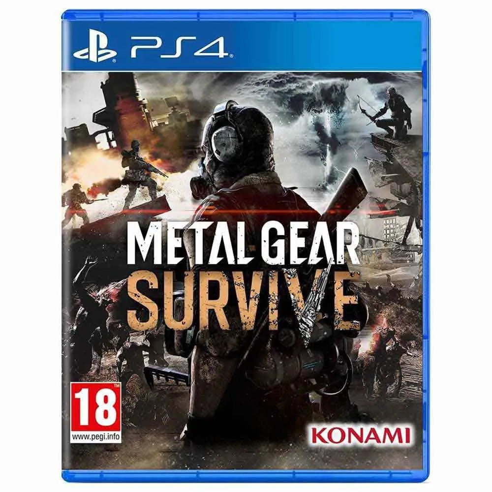 La portada del juego Metal Gear Survive para PS4 muestra a un soldado con máscara de gas en un contexto de guerra.