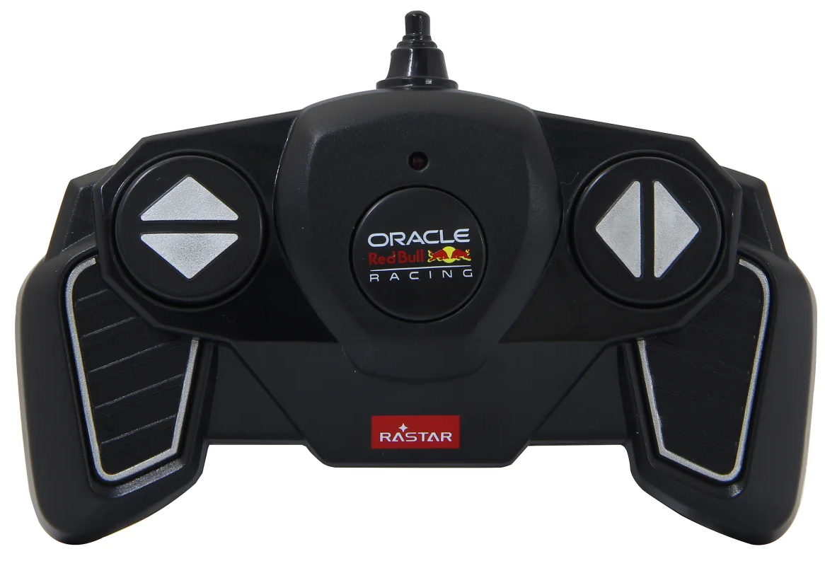 Fekete RC vezérlő gombokkal. Oracle Red Bull Racing logó középen. Rastar logó alul.