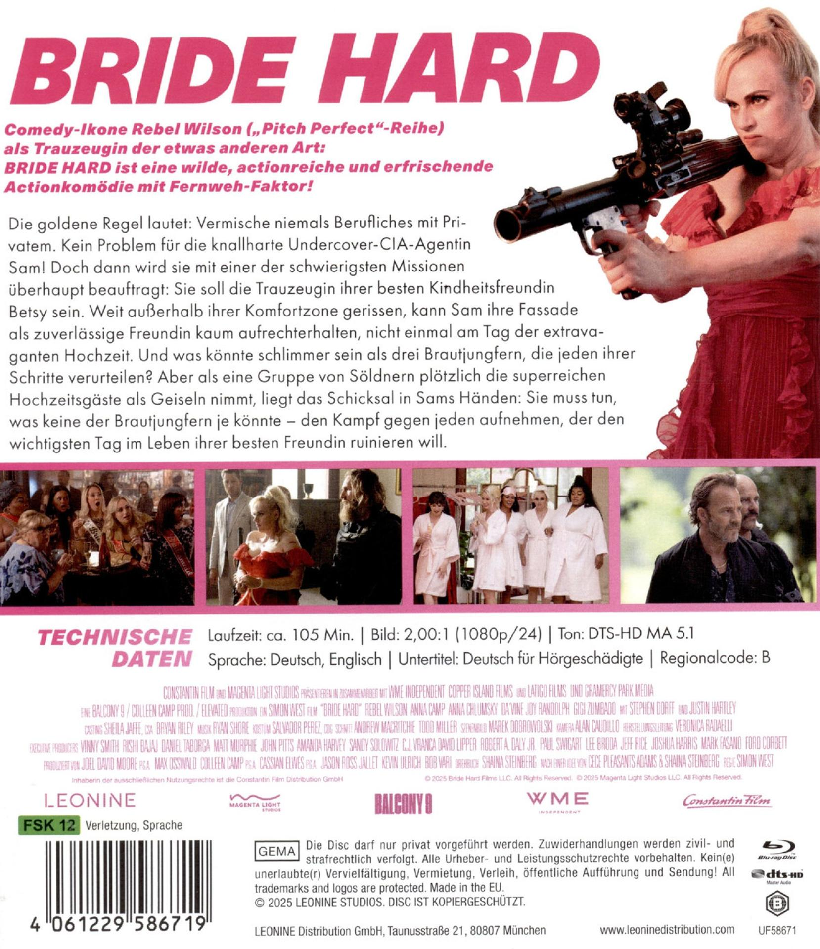 Filmposter mit Rebel Wilson mit einer Waffe. Text auf Deutsch enthält den Titel 'Bride Hard'.