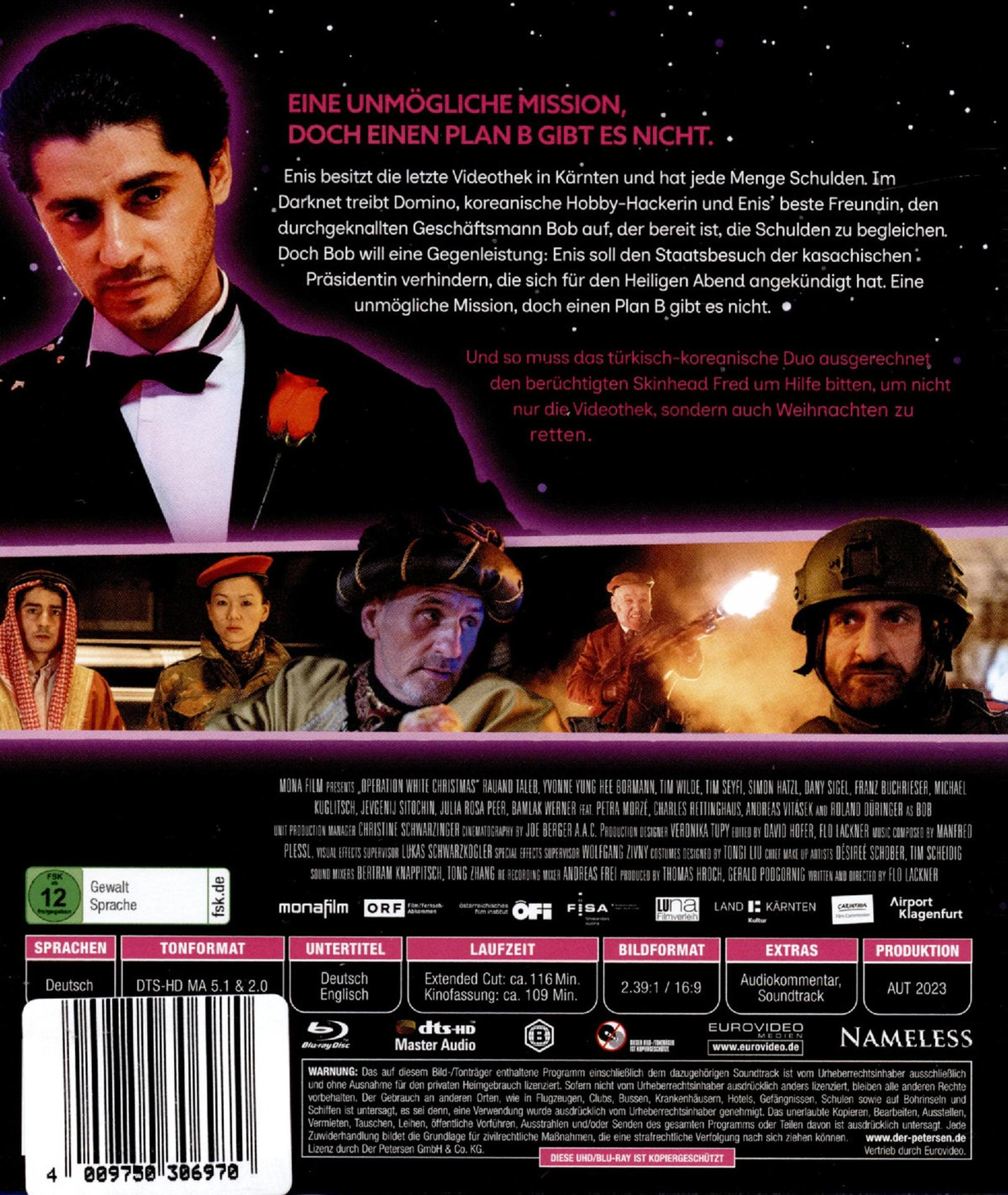Filmposter mit Mann, Titel und Credits. Oben eine rote Rose. Blu-ray-Disc-Etikett ist vorhanden.
