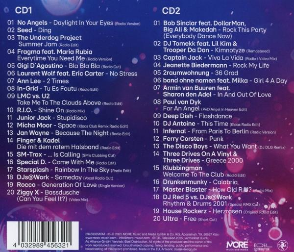 CDs mit Titellisten. CD1 und CD2 sind mit Songtiteln und Künstlern aufgeführt.