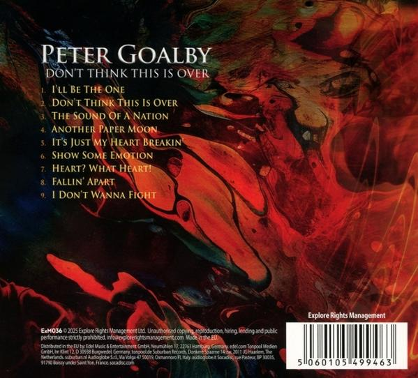 CD-Cover. Titel: Don't Think This Is Over von Peter Goalby. Mit Titelliste, abstraktem Kunsthintergrund und Barcode.