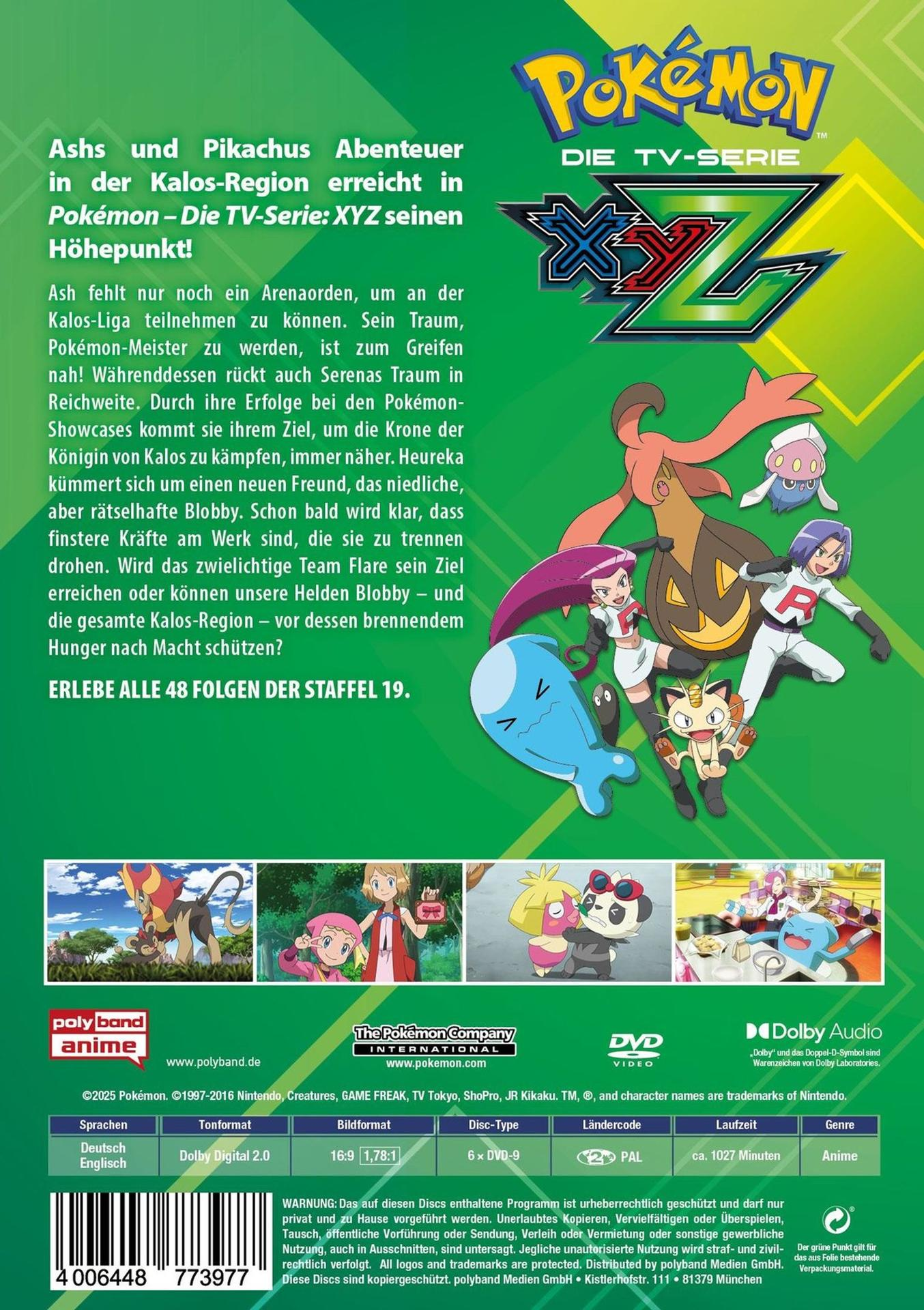 Pokémon DVD-Cover mit Charakteren der Serie und Text auf Deutsch und Englisch.