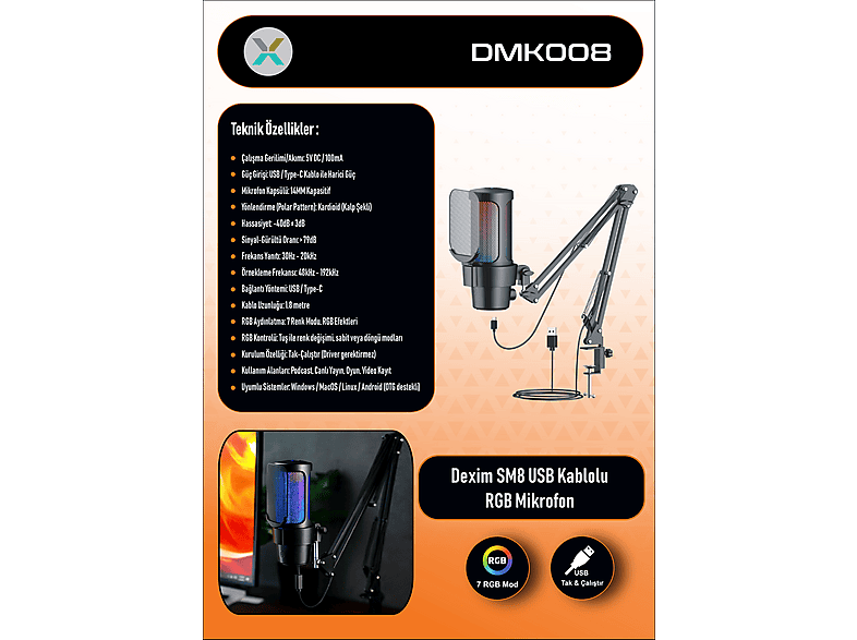 DMKスティック 5箱 DEXIM DMK008 RGB Gaming Masa Standlı PC/PS5 Uyumlu Profesyonel