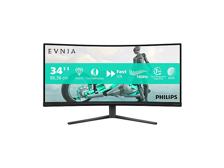 Philips Evnia 34M2C3500L/00 Monitor Gaming, 34", Wqhd, 3440 x 1440 Pixel, tempo di risposta 1 ms, refresh rate 180 Hz