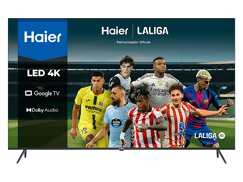 Haier K80 Series H55K800UX, Smart TV (Google TV), 4K HDR10, 4x HDMI 2.1 eARC, Dolby Audio, Sin marcos, Negro