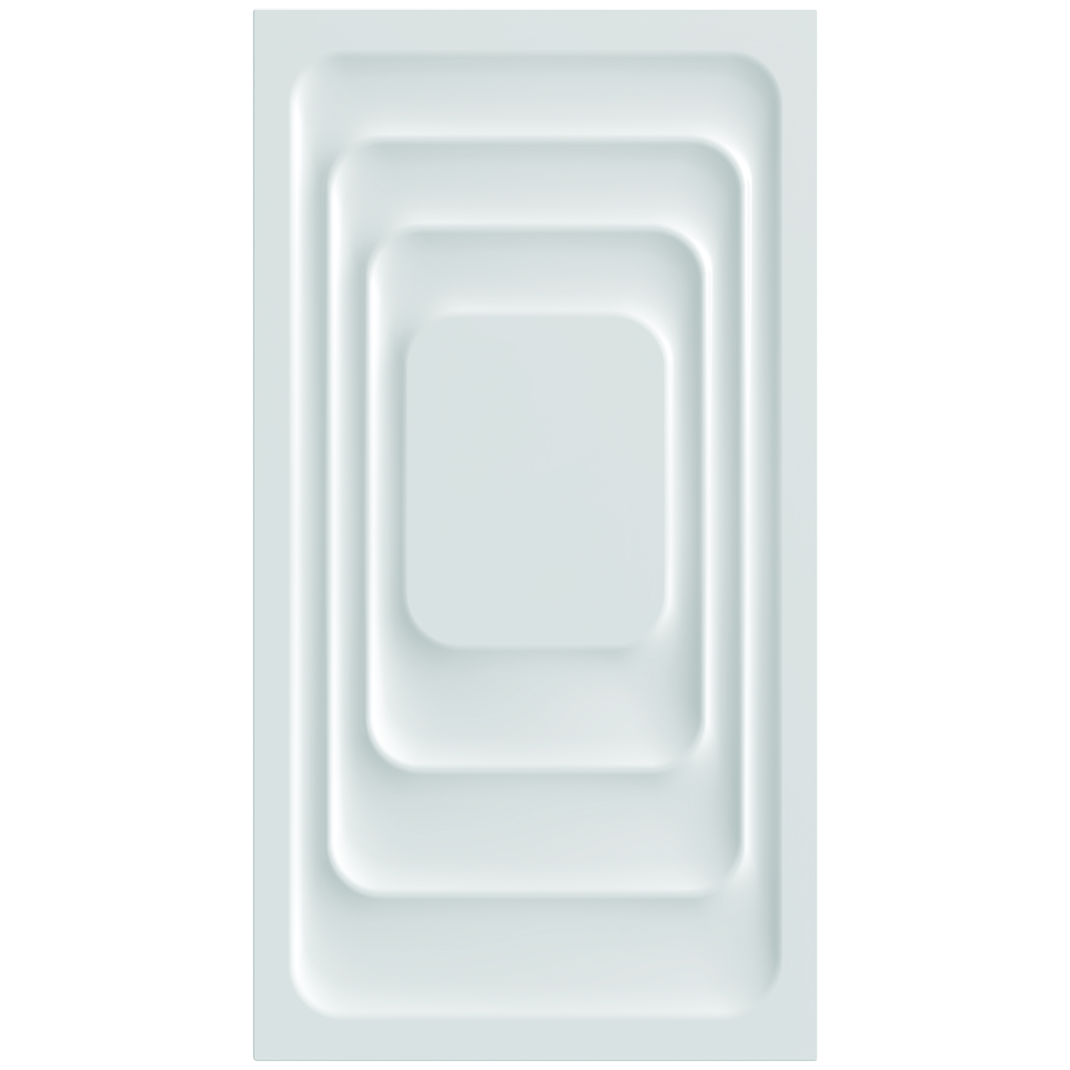 Een rechthoekig, wit, blad-achtig object met concentrische, afgeronde rechthoekige verdiepingen. Het ontwerp is minimalistisch en strak.