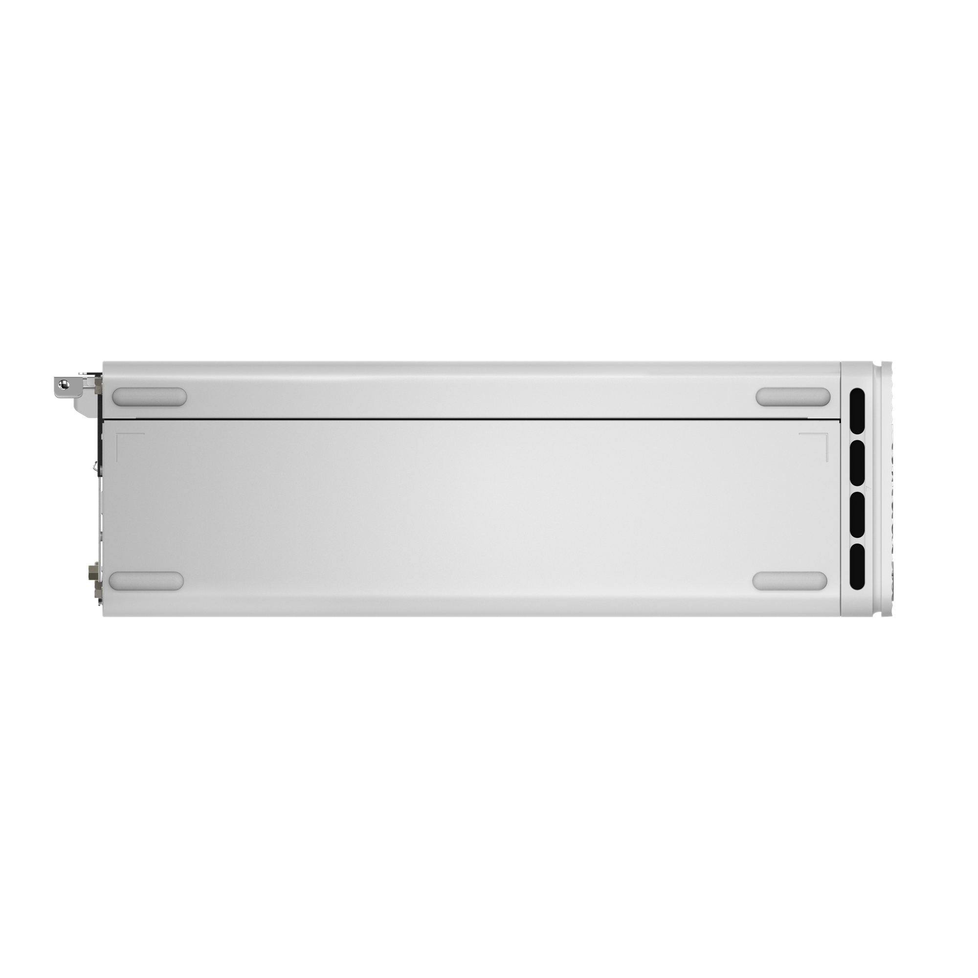 A white rectangular server device on a black background. It has a vent and several small feet.
