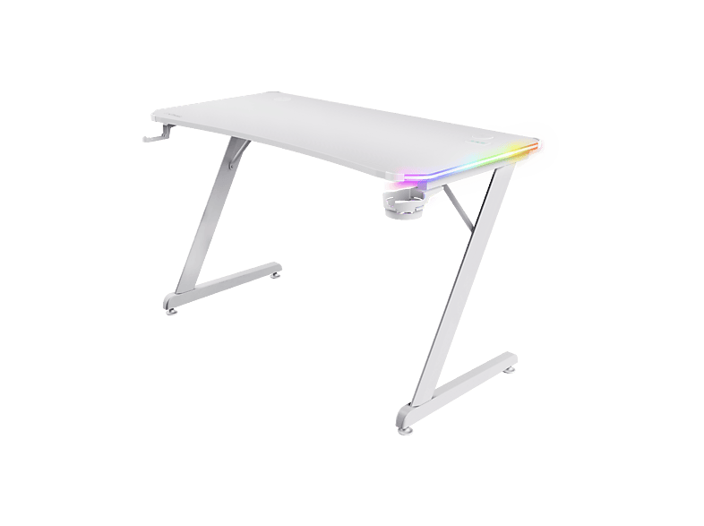 Mesa gaming - Trust GXT 709, Iluminación RGB, Portavasos, Blanco