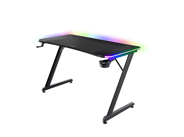 Mesa gaming - Trust GXT710, Iluminación RGB, Cargador Inalámbrico, Negro