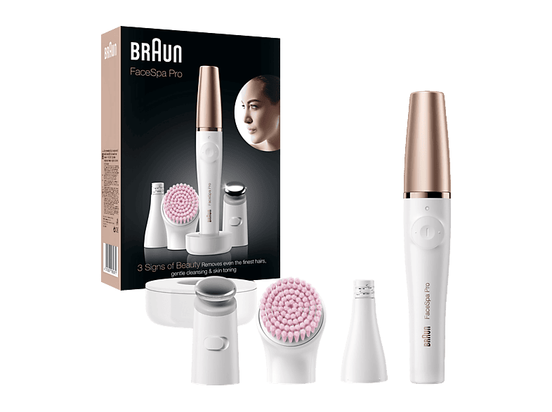 Depiladora facial - Braun FaceSpa Pro SE912, Todo en 1, Con cepillo limpiador, Cabezal de microvibraciones, Blanco y bronce