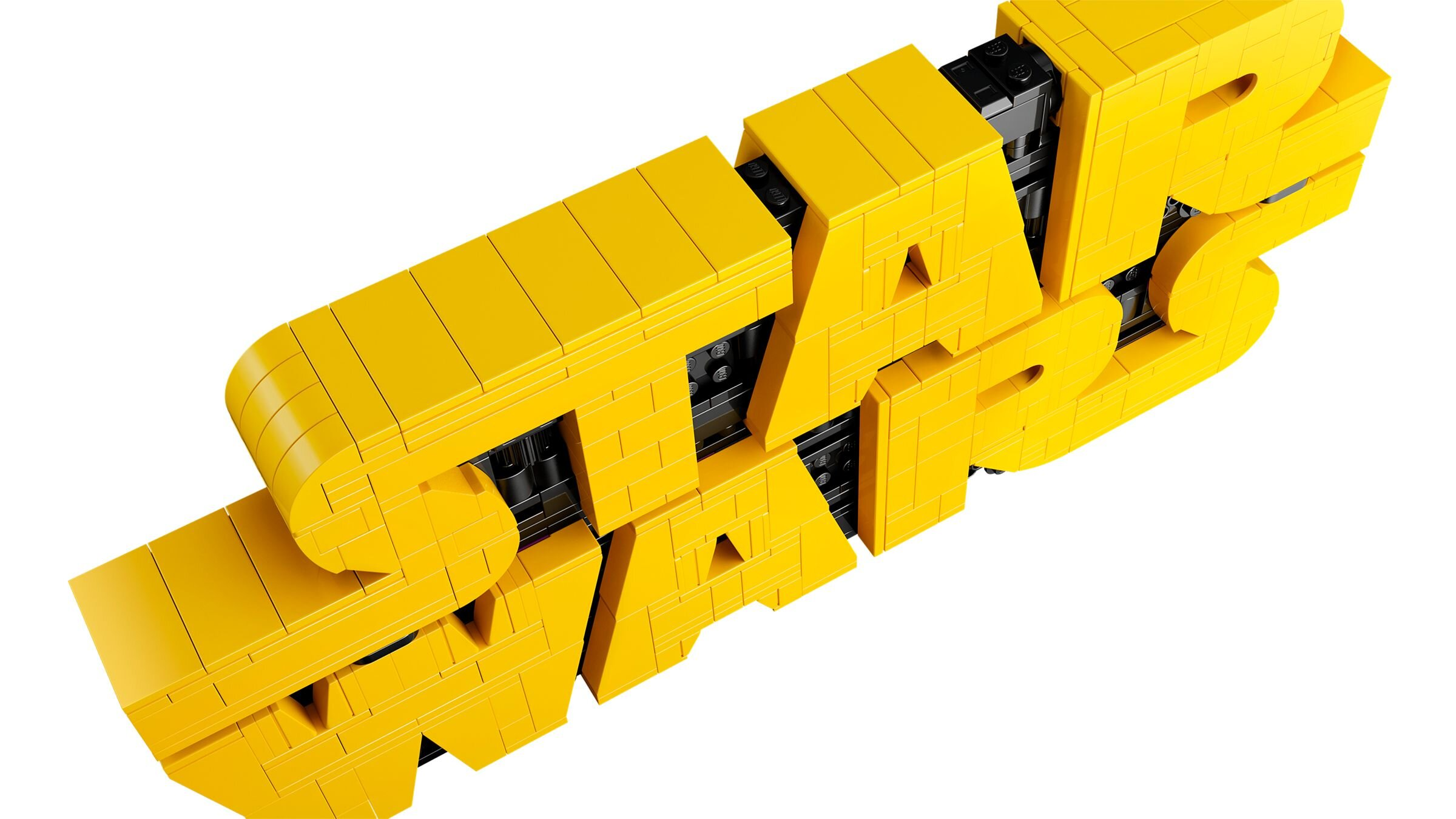 Wyświetlane jest logo LEGO Star Wars. Jest żółte i wykonane z klocków. Tło jest białe.