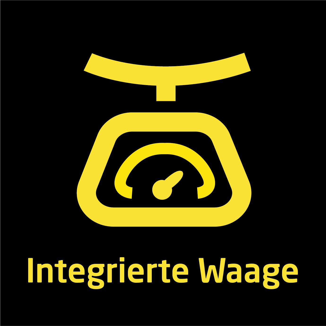Gelbes Waagensymbol auf schwarzem Hintergrund, darunter 'Integrierte Waage'.