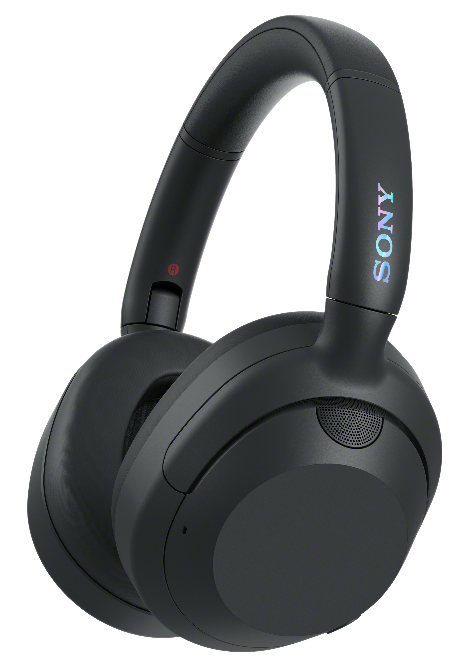 Czarne słuchawki Sony. Słowo SONY jest widoczne na pałąku. Nauszniki są duże i okrągłe.