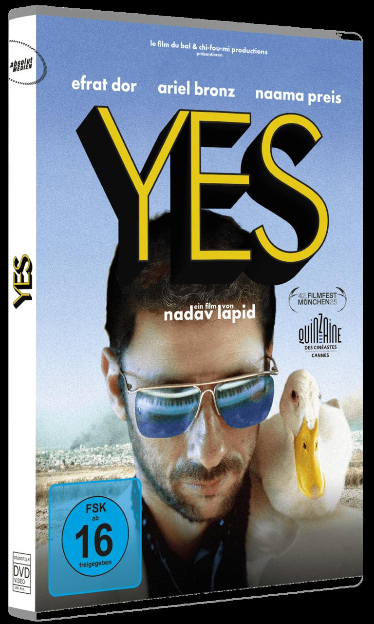 DVD-Cover. Ein Mann mit Sonnenbrille und Ente. Der Titel lautet YES mit den Namen der Schauspieler.