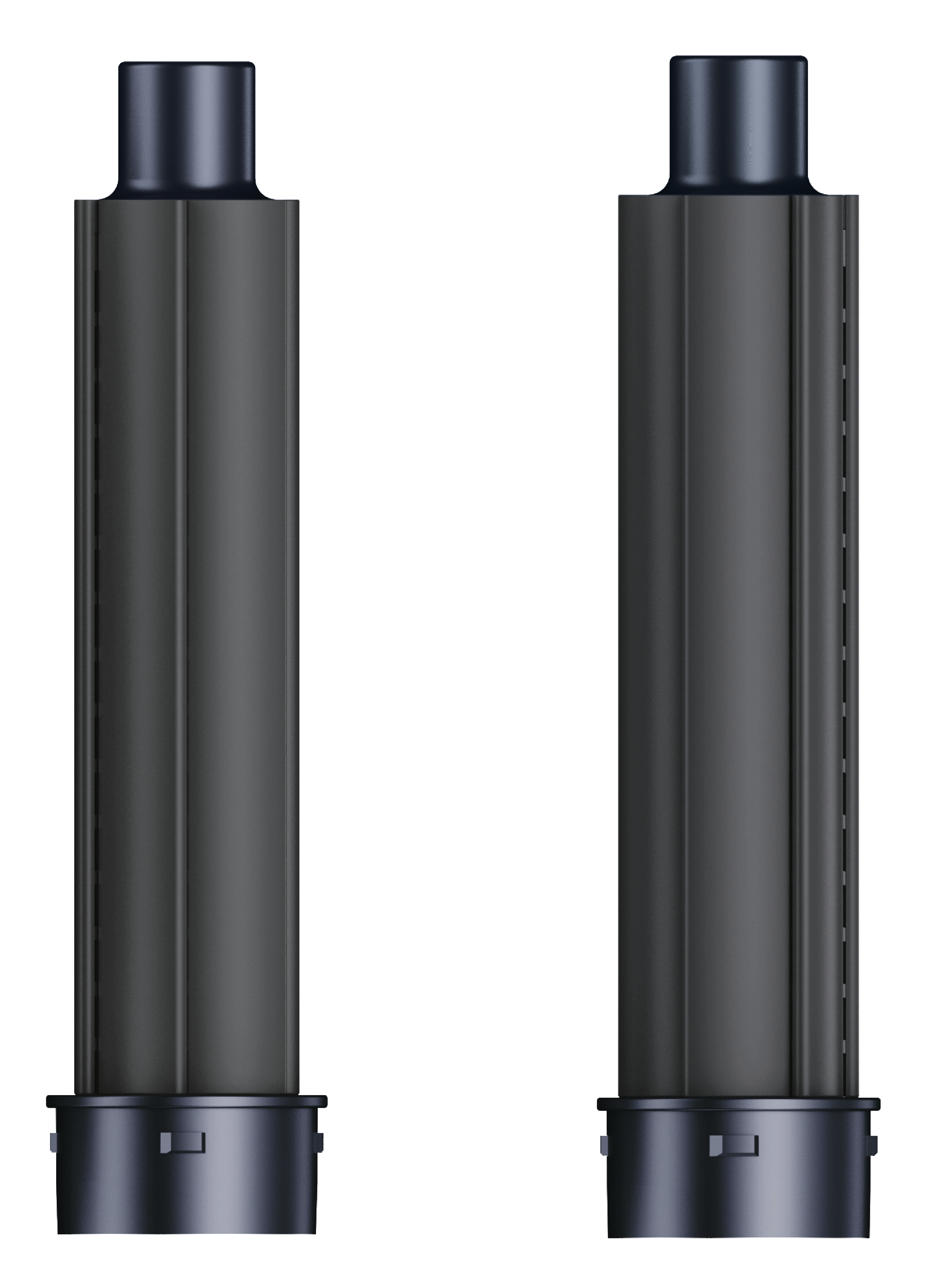 Dwa czarne cylindryczne obiekty na białym tle. Jeden ma przerywaną linię.