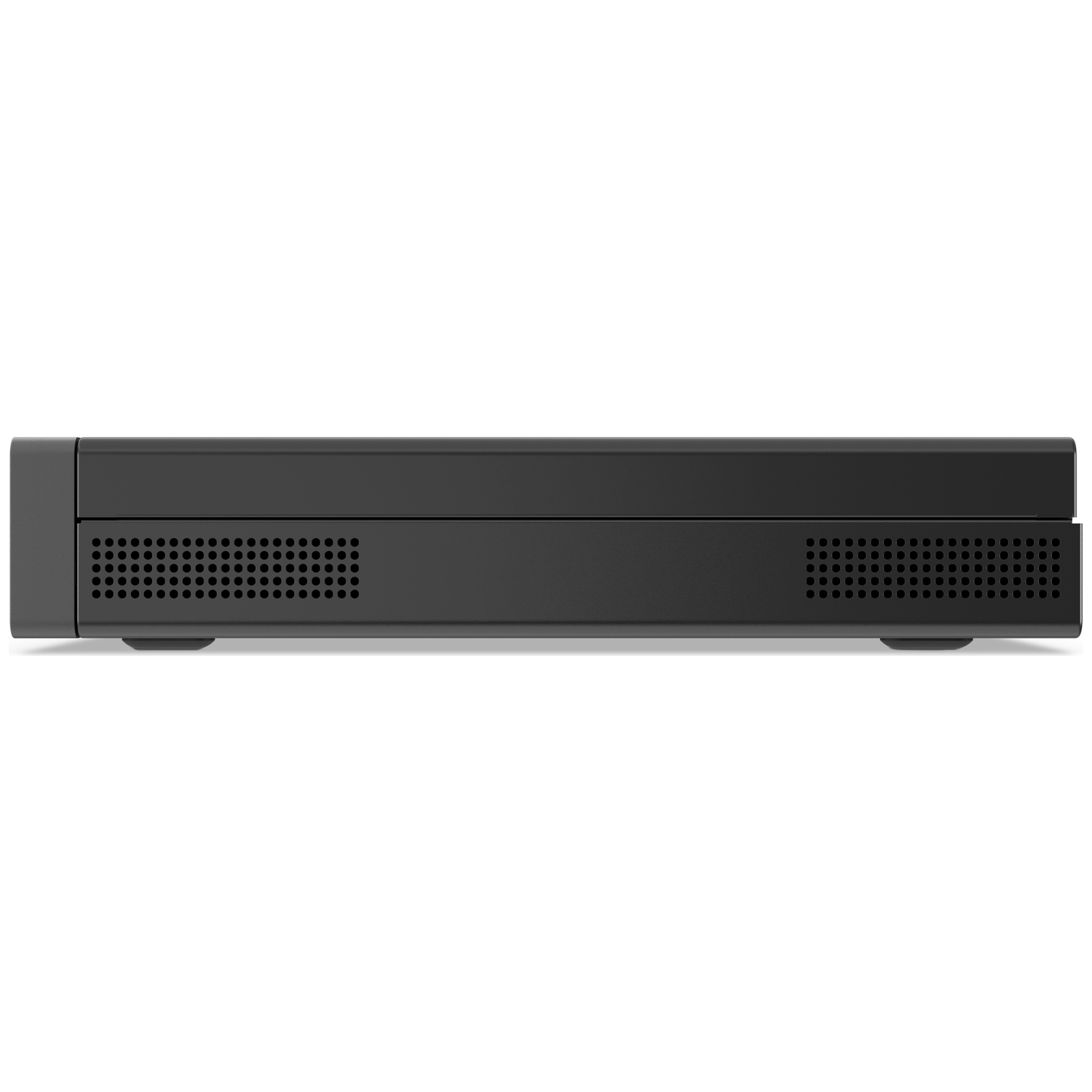 A black rectangular device with ventilation holes. It is on a white background.