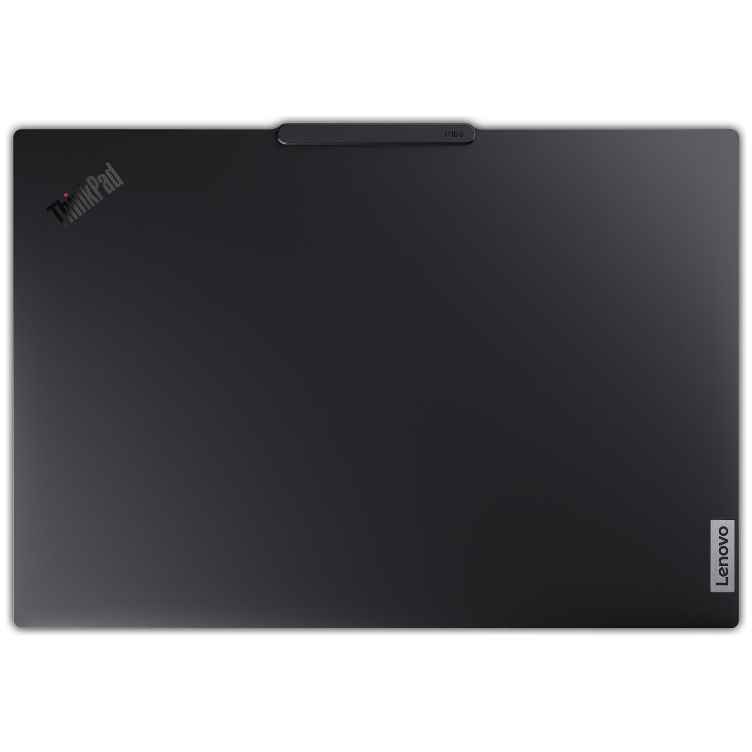 A black Lenovo ThinkPad laptop, closed. The ThinkPad logo is visible in the top left, and the Lenovo logo is on the right.
