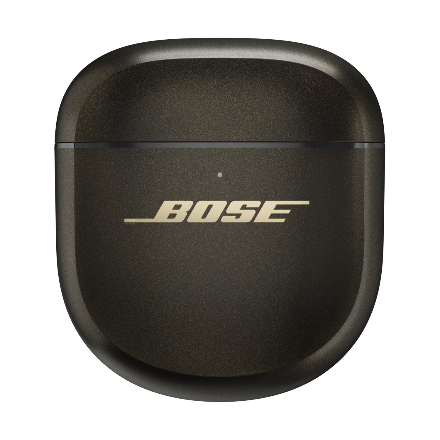 Una custodia per auricolari Bose marrone scuro su sfondo bianco. Il logo Bose è visibile.