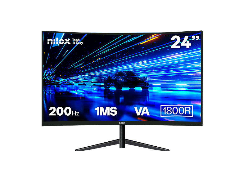 Nilox NXM24CRV2001, 24 Full-HD, 200 Hz, 1 ms, VA (Alineación Vertical), Curvo, 1x HDMI, DisplayPort