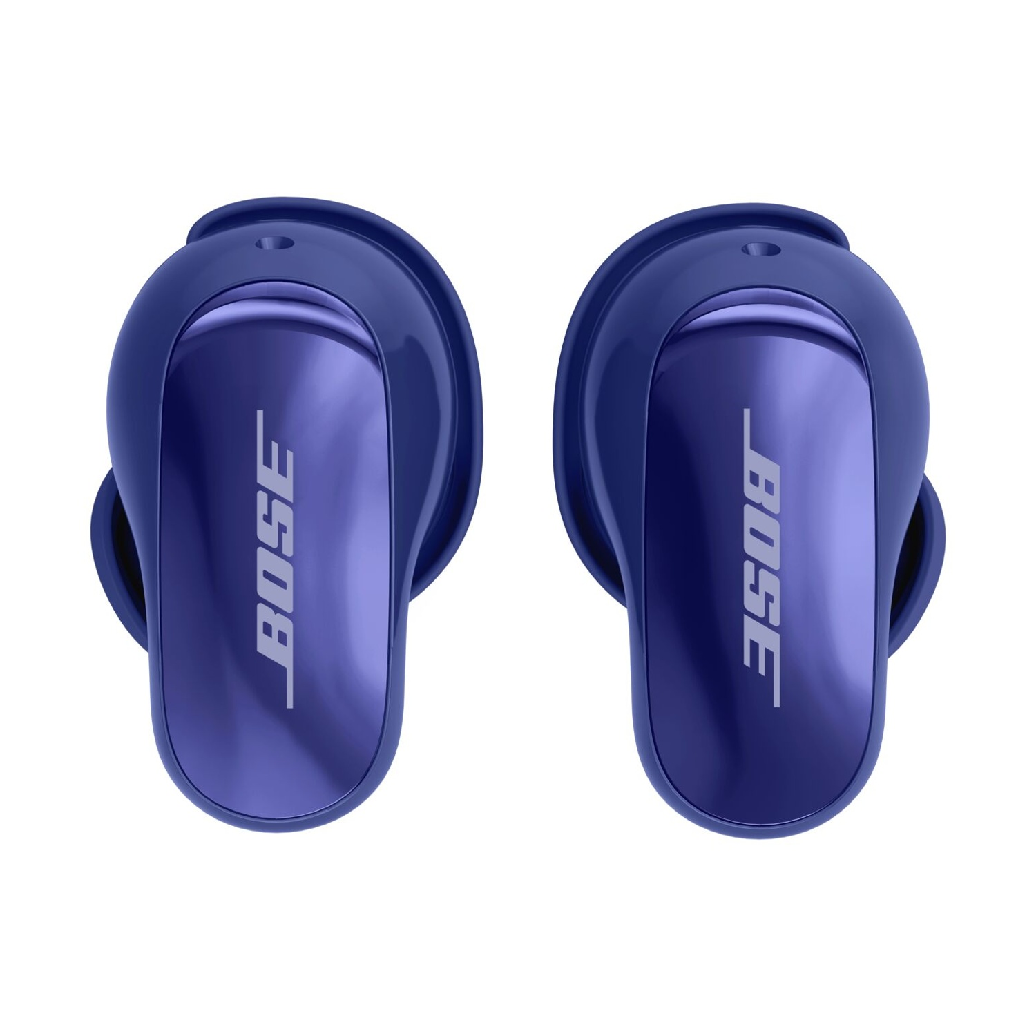Due auricolari Bose blu su sfondo bianco. Il logo Bose è visibile su ciascun auricolare.