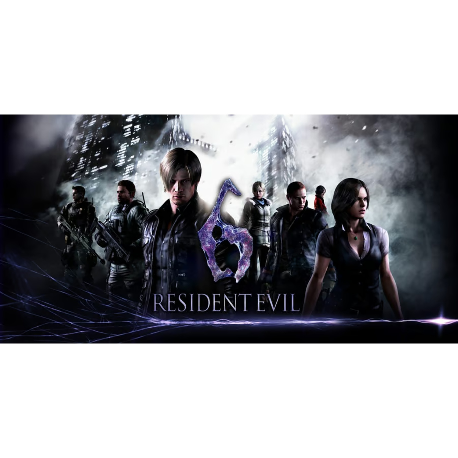 The Resident Evil 6 game cover shows characters with a city backdrop. The number 6 and the game title are visible.