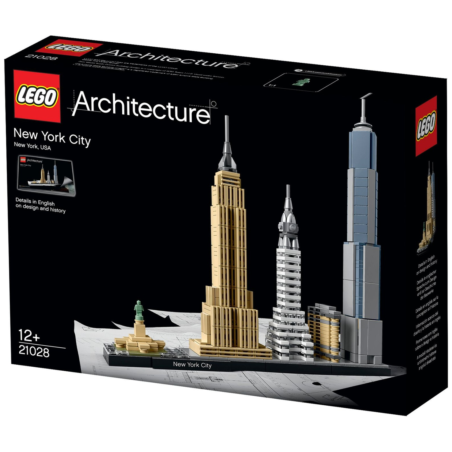 Un ensemble Lego Architecture de bâtiments de New York. Comprend l'Empire State Building, le Chrysler Building, etc.