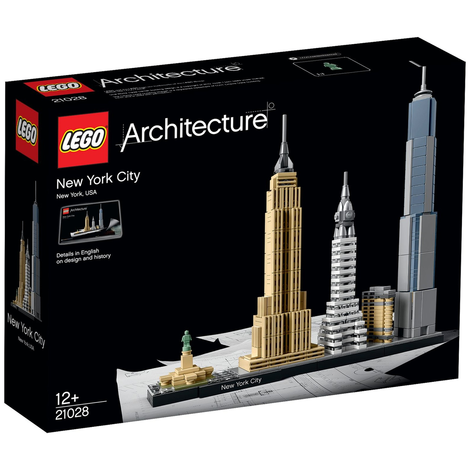 Set Lego Architecture de bâtiments de New York. La boîte présente l'Empire State et d'autres gratte-ciel emblématiques.