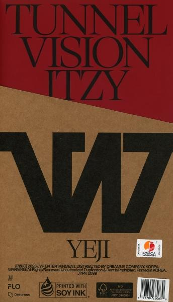 Albumcover: Roter obere Teil mit "TUNNEL VISION ITZY" und brauner unterer Teil mit schwarzem "W" und "YEJI".