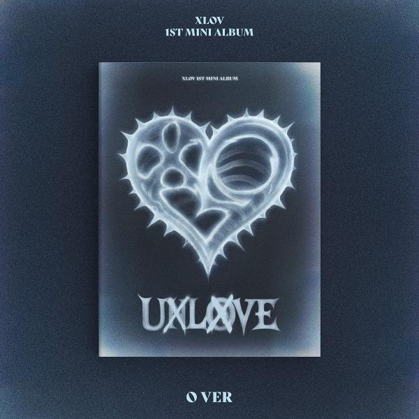 Albumcover mit einem leuchtenden herzförmigen Design. Das Wort 'UXLOVE' steht unten, darunter 'OVER'. Der Hintergrund ist dunkel.