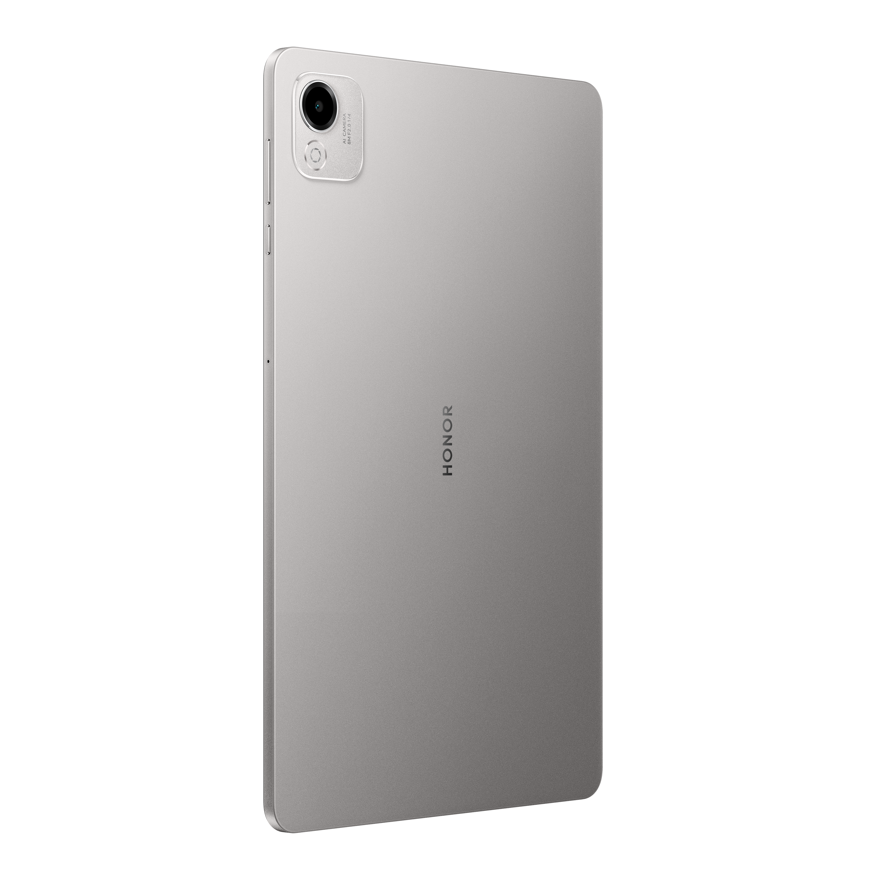 Siyah zemin üzerinde gümüş bir tablet. Kamerası var ve 'HONOR' markası görünür durumda.