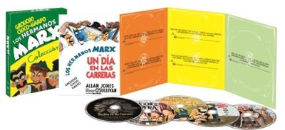 Juego de DVD: Colección Hermanos Marx. Incluye caja, fundas de DVD y varios DVD. Texto en español. Personajes representados en la caja.