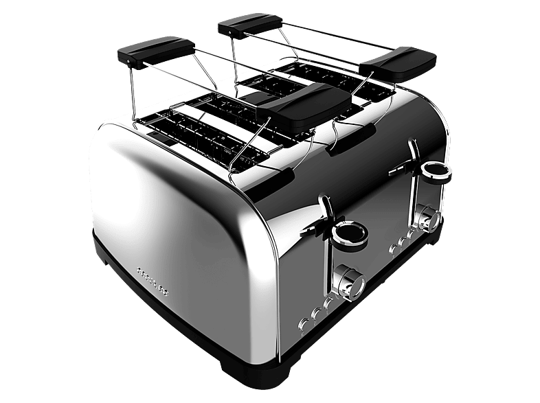 Tostadora - Cecotec Toastin' time 1500 Double Inox, 1700 W, 4 ranuras, tostadas, 7 niveles, Calienta panecillos, Plata
