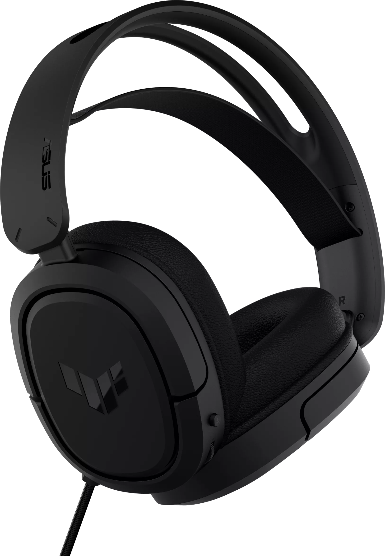 Cuffie da gaming ASUS nere. L'auricolare è su sfondo nero. Il logo del marchio è visibile.