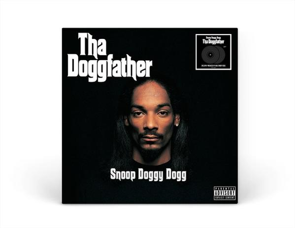 Albumcover von 'Tha Doggfather' von Snoop Dogg. Zeigt Snoop's Gesicht und den Albumtitel. Schwarzer Hintergrund mit Parental Advisory.
