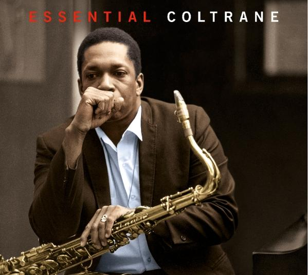Albumcover: Ein Mann mit einem Saxophon. Er trägt einen Anzug. Der Titel lautet "Essential Coltrane".