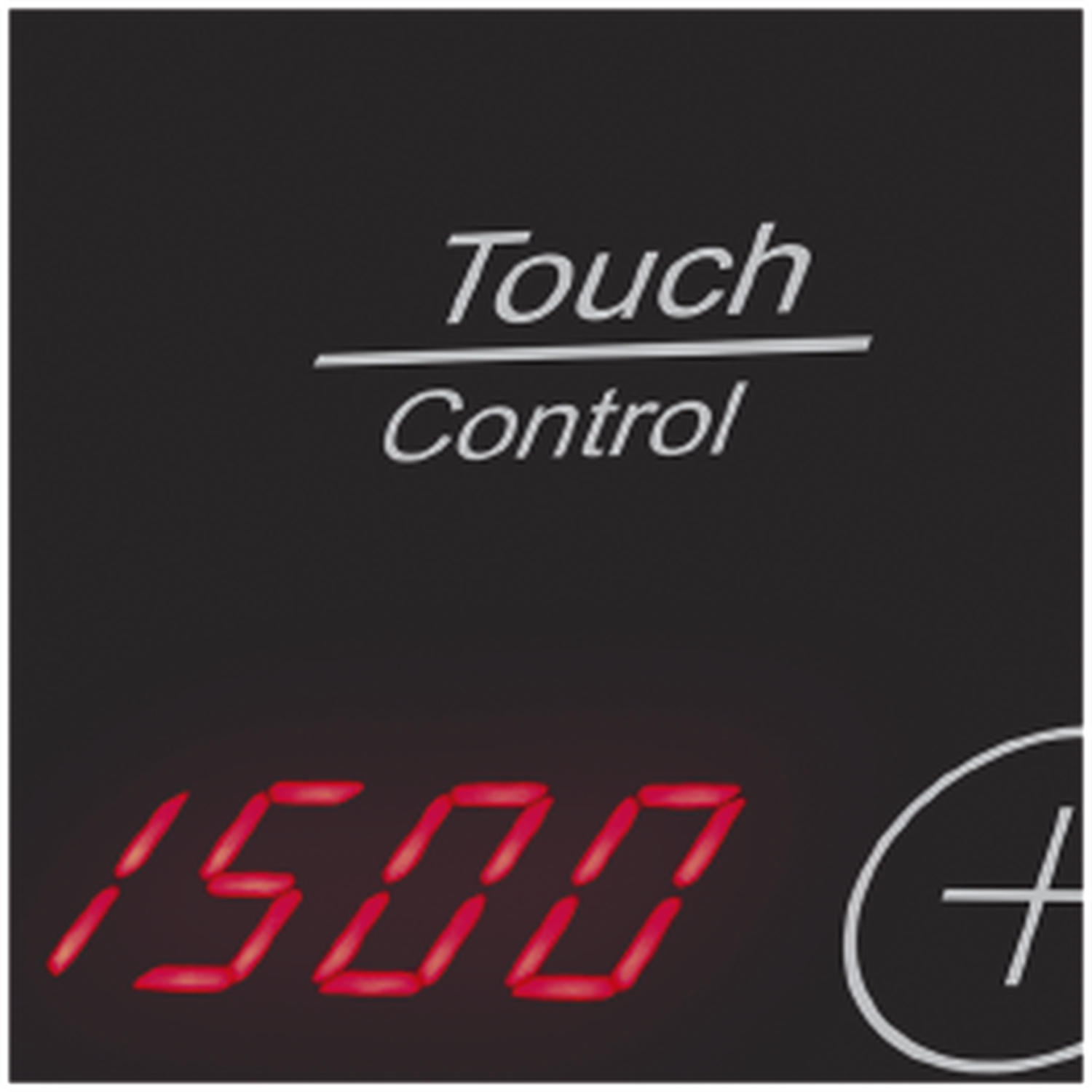Black panel displays 'Touch Control', red '1500' digital display, and a plus symbol in a circle.