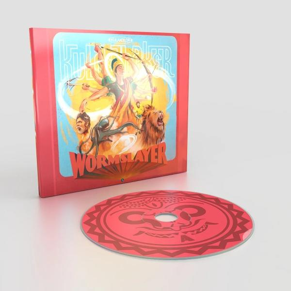 Albumcover: eine Gottheit mit mehreren Armen, Löwe und Köpfen. Eine CD ist davor. Das Cover und die CD sind rot.